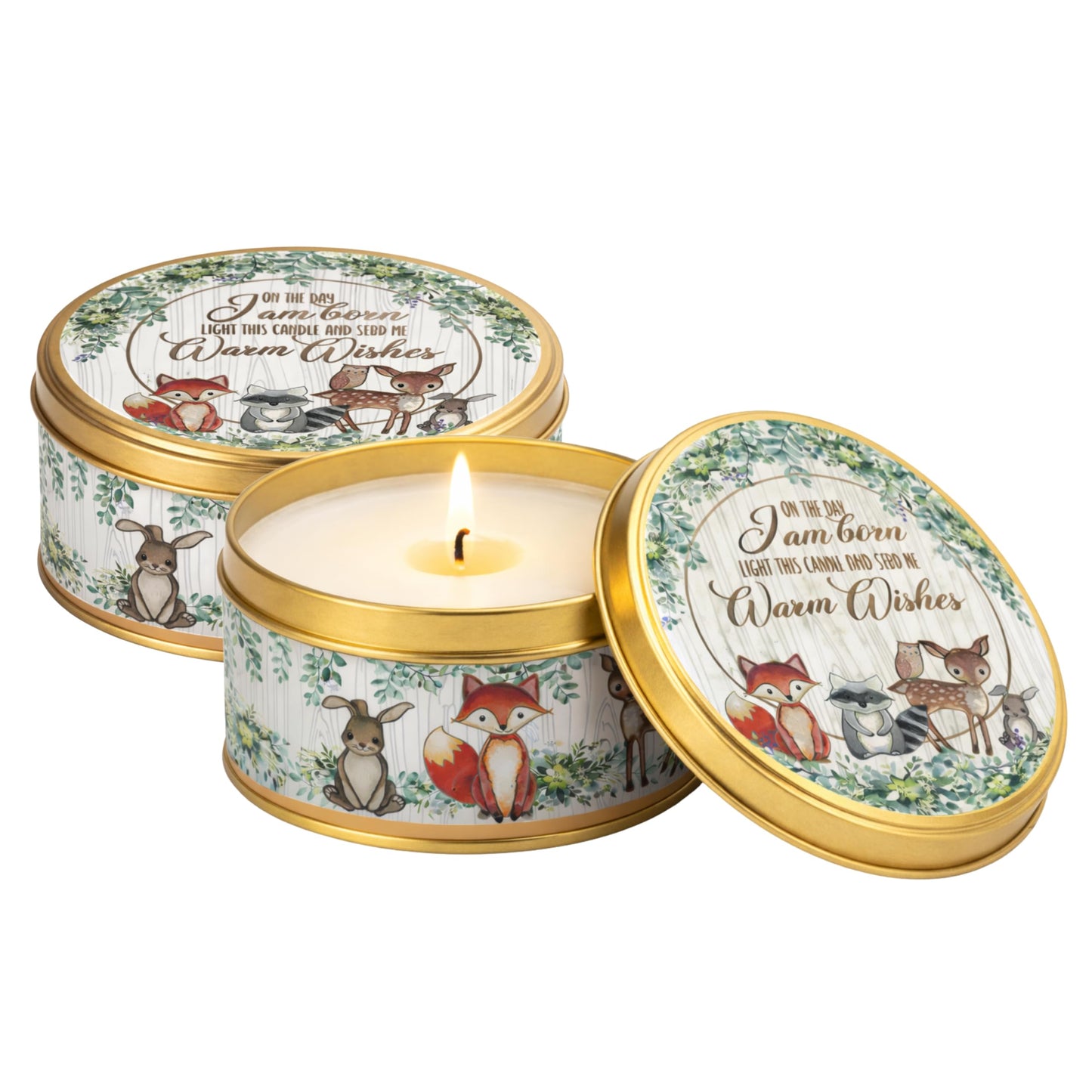 Majestic Zen Woodland Scented Candle 9-Pack Soy Wax Baby Shower Candle Favors - Natural Scented Candle Gift Set & Gender Reveal Candle & Party Keepsakes - Woodland Theme Round Candles for Table Decor