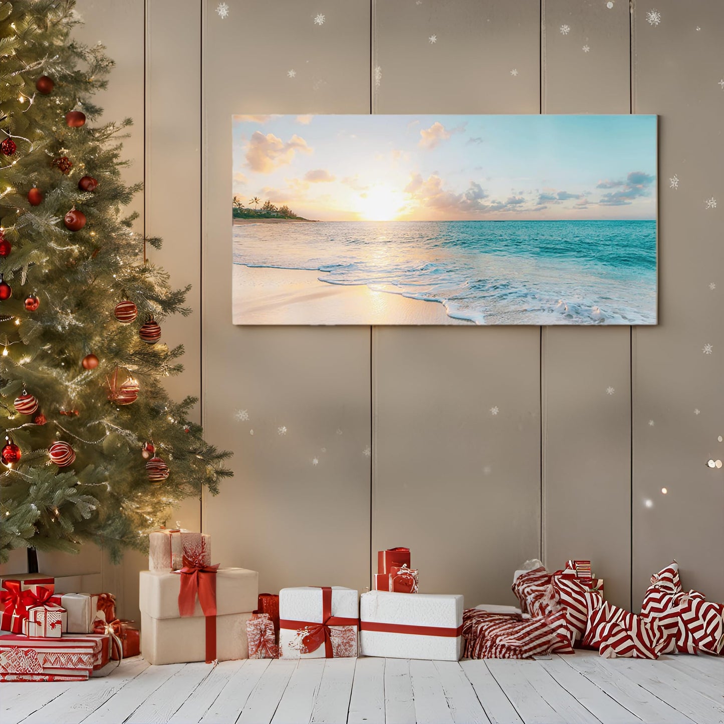 Goldfoilart Ocean Beach Sunset Canvas Wall Art for Bedroom Seascape Paintings Coastal Picture Framed Artwork for Bathroom Living Room Office Wall Decor 20" x 40"
