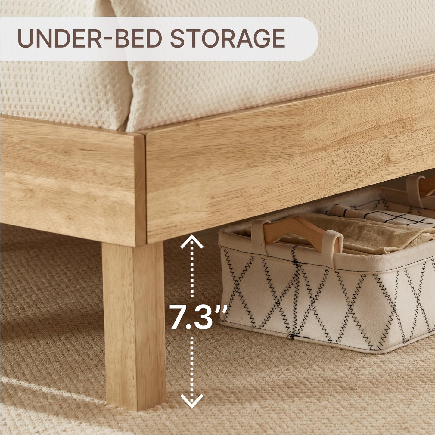 KISLOT Wood Bed Frame with Upholstered Headboard, Mid-Century Boucle Fabric Platform Modern Bed Mattress Foundation Noise-Free No Box Spring Needed Easy Assembly