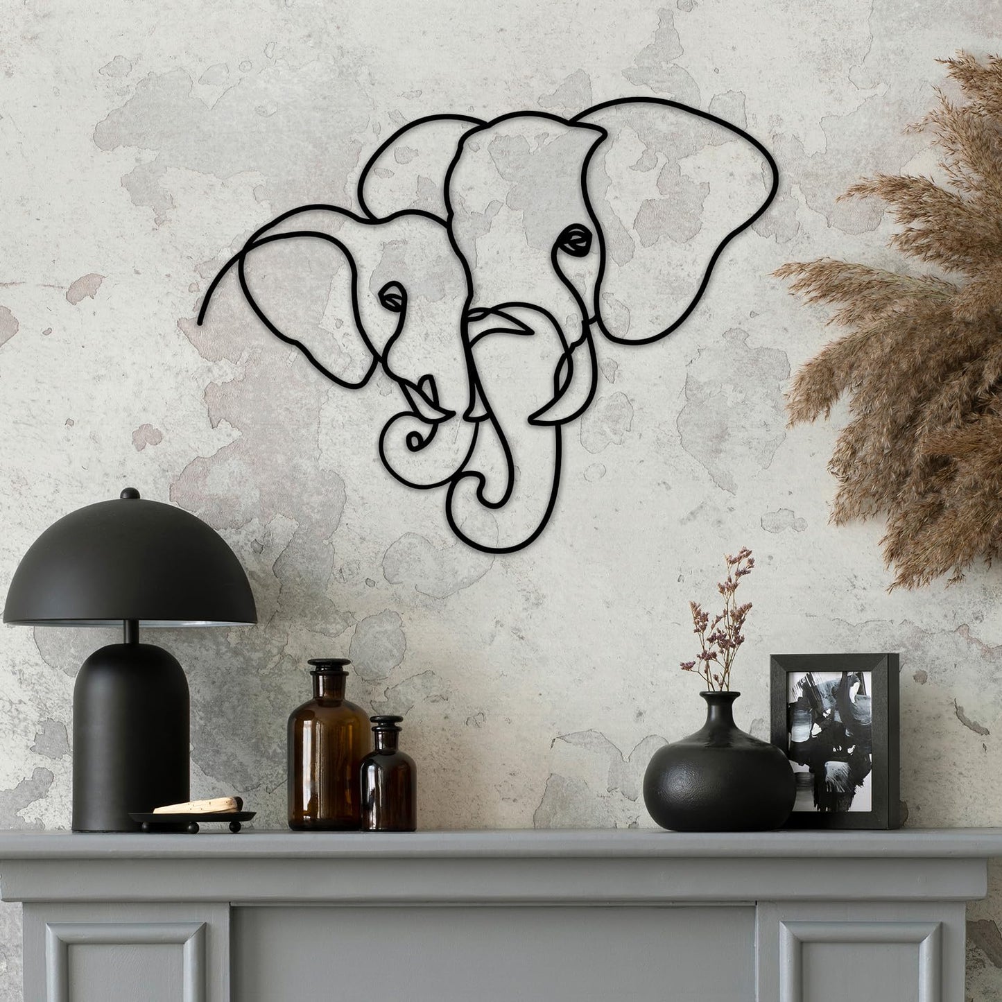 Vineland Metal Elephant Wall Art Decor, Black Wall Hanging, 16.5 x 12.9 Inches, Modern Home Decoration