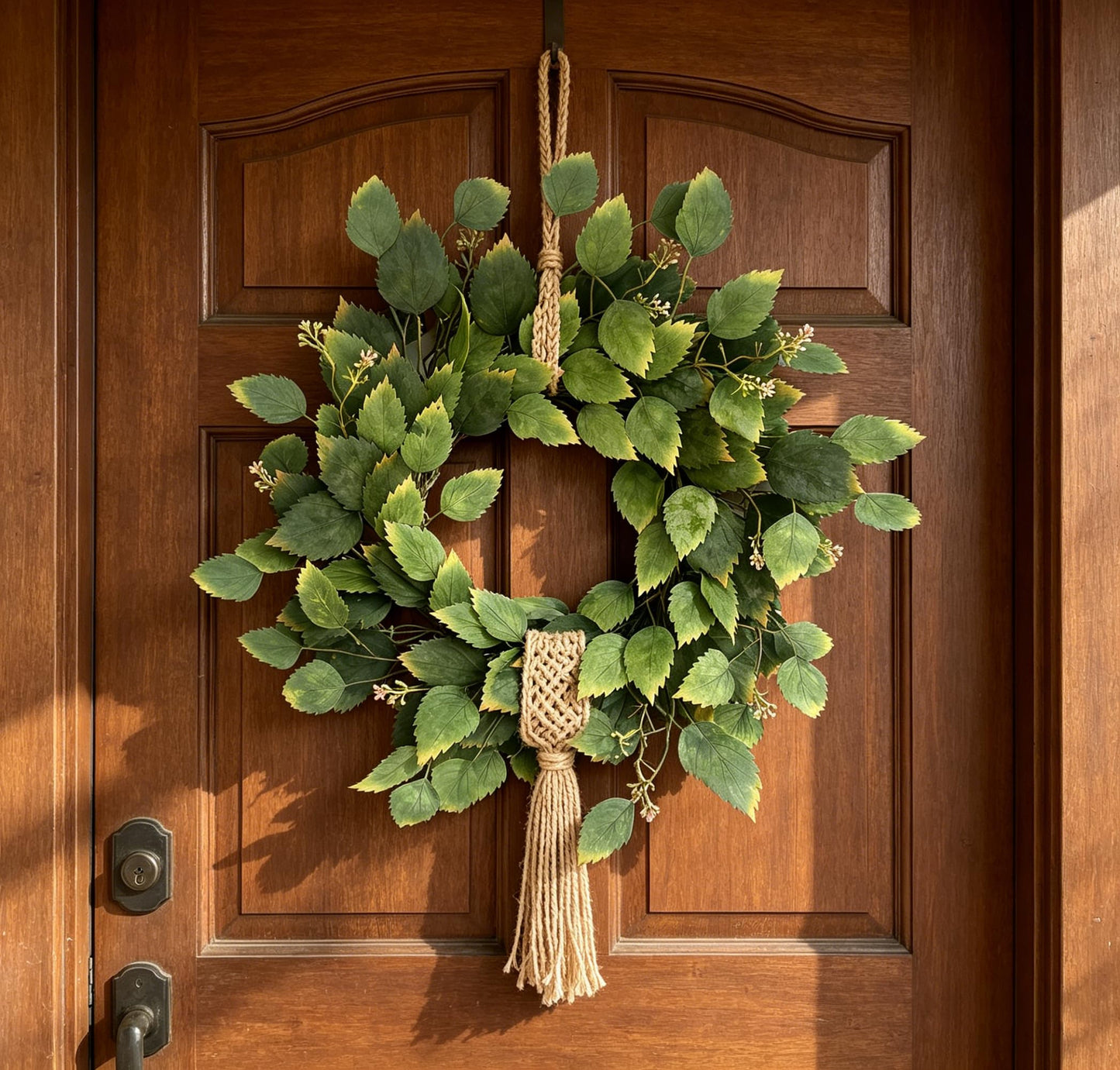 26" Green Hibiscus & Eucalyptus Leaf Wreath for Front Door - Large Artificial Greenery Outdoor Wreath for Porch, Window, Farmhouse, Home, Holiday, Hanging Decor - Spring, Summer, Fall, All Seasons