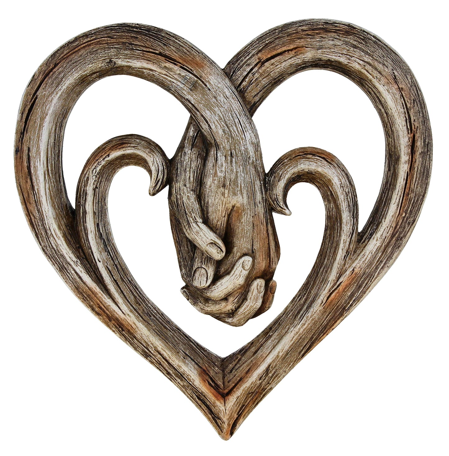 Top Brass Heart Holding Hands Wall Decor Decorative Art Sculpture - Faux Wood Finish - Forever Love
