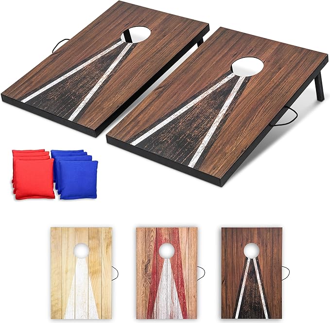 GoSports 3 x 2 ft Cornhole Board Set - Portable Outdoor Toss Game for Adults & Family - Includes Set of 8 Bean Bags with Built-in Storage - Choose Your Style
