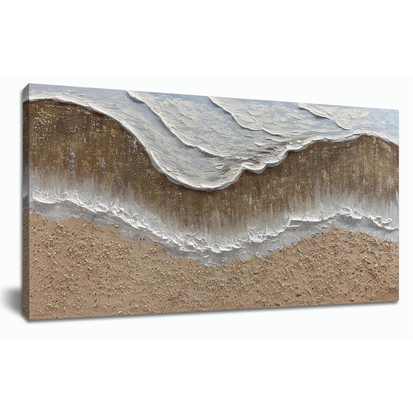 Trogonup Large Coastal Canvas Wall Art for Living Room 20x40 Inch Hand Painted White Ocean Textured Seascape Oil Painting Beach Artwork for Bedroom Office Home Decor Ready to Hang