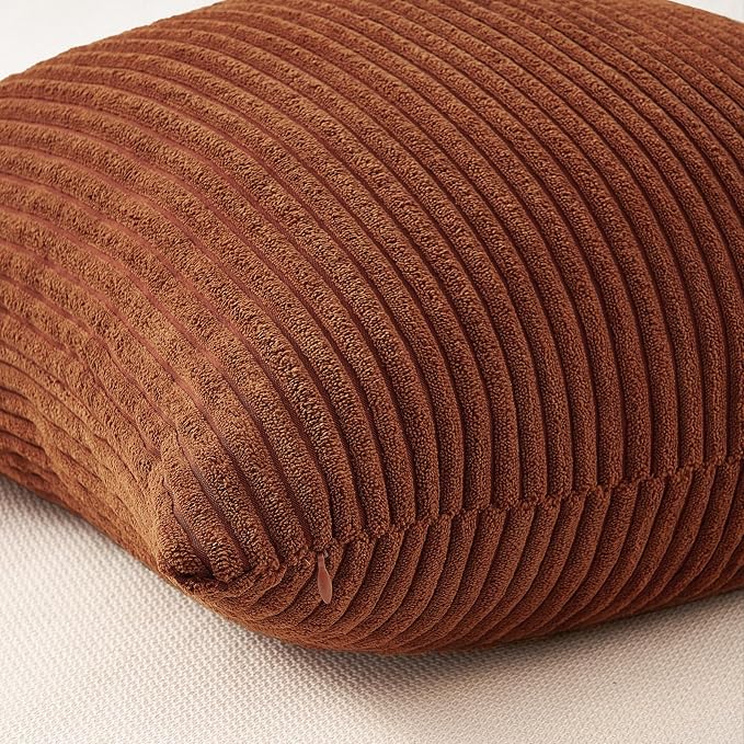 Topfinel Yellow Brown Throw Pillow Covers Rustic Modern Soft Corduroy Striped Decorative Cushion Cover 16x16 Inch Gradient Farmhouse Pillow Case Set of 4 for Sofa Couch Living Room Bedroom