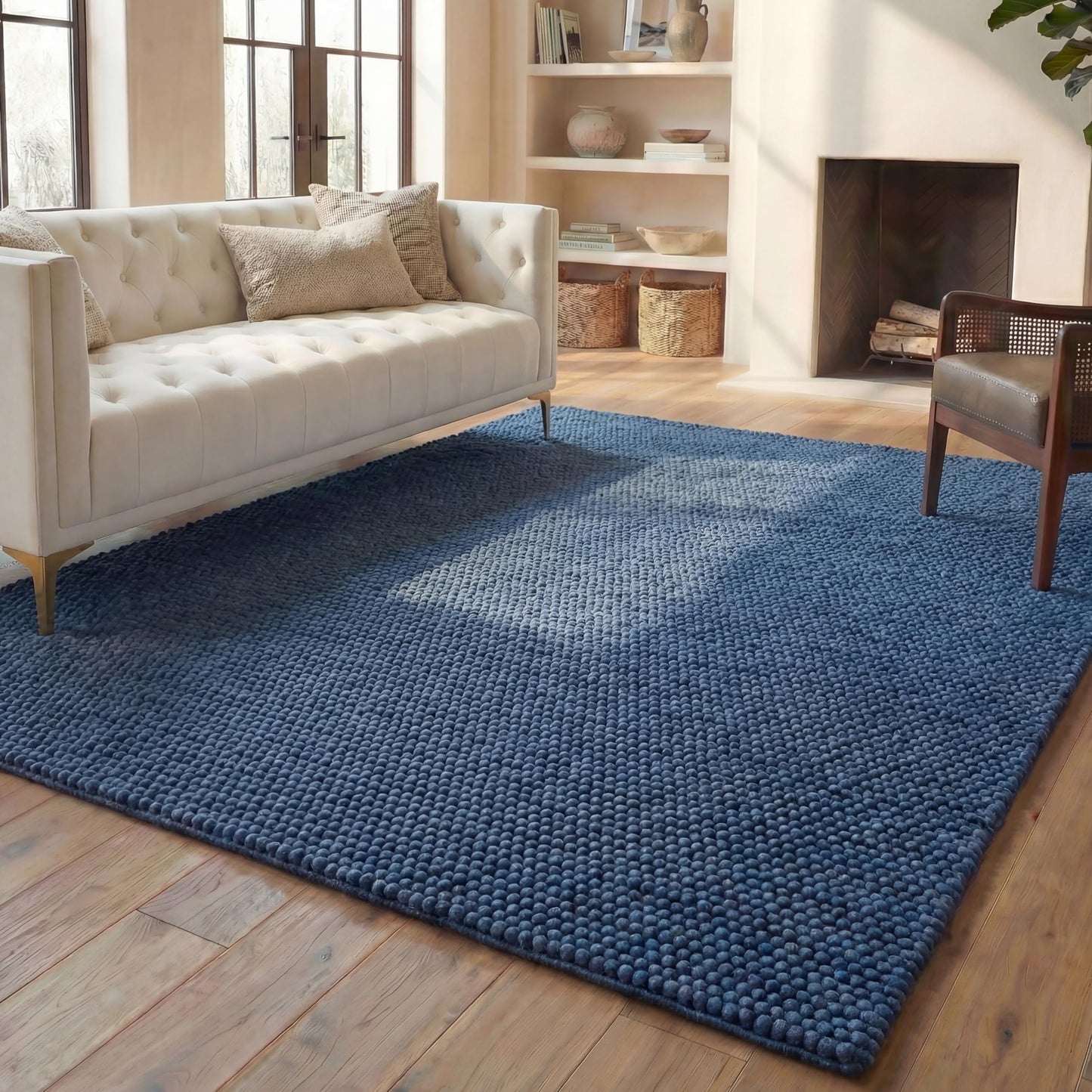 SAFAVIEH Area Rug 8x10 - Natura Collection - Large - Navy & Blue, Handmade Wool Blend, Textured Design, Ideal for Living Room, Bedroom, Dining Space (NAT620M)