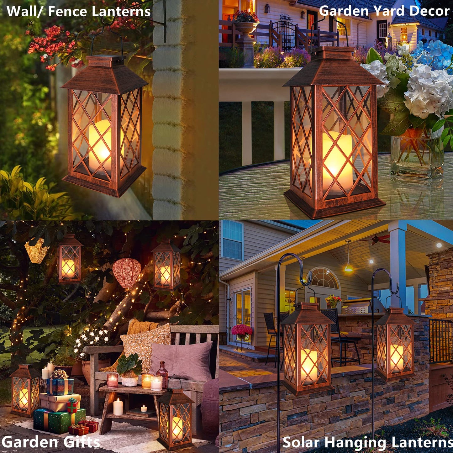 [2 Pack] TAKE ME 14" Solar Lantern Outdoor Garden Hanging Lantern Waterproof LED Flickering Flameless Candle Mission Lights for Table,Outdoor,Christmas Gifts Mom Wife