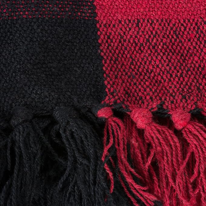 DII Buffalo Check Collection Rustic Farmhouse Throw Blanket with Tassles, 50x60, Tango Red/Black