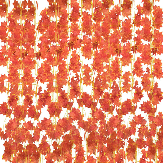 12 Pack 7.9 ft Artificial Maple Leaf Garland, 30 Leaves per Garland, Autumn Leaf Foliage Fall Decorations for Home, Garden, Room, Fireplace, Porch, Thanksgiving, Wedding, Indoor Outdoor Decor