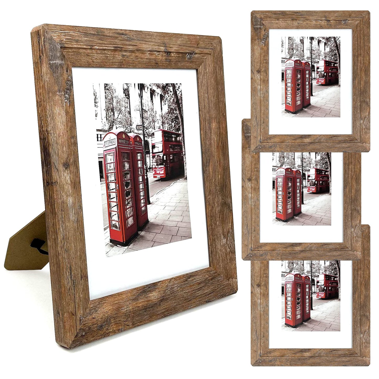 8x10 Picture Frames Set, Set of 4 Wooden Picture Frames Real Tempered Glass and Composite Wooden Rustic Rounded Corners Photo Display for Tabletop Wall Mount (Brown)