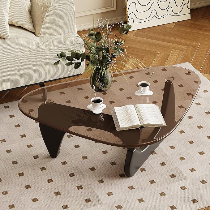 Coffee Table for Living Room Mid Century Modern Center Table with Glass Top and Wood, 36 Inch, Black Brown