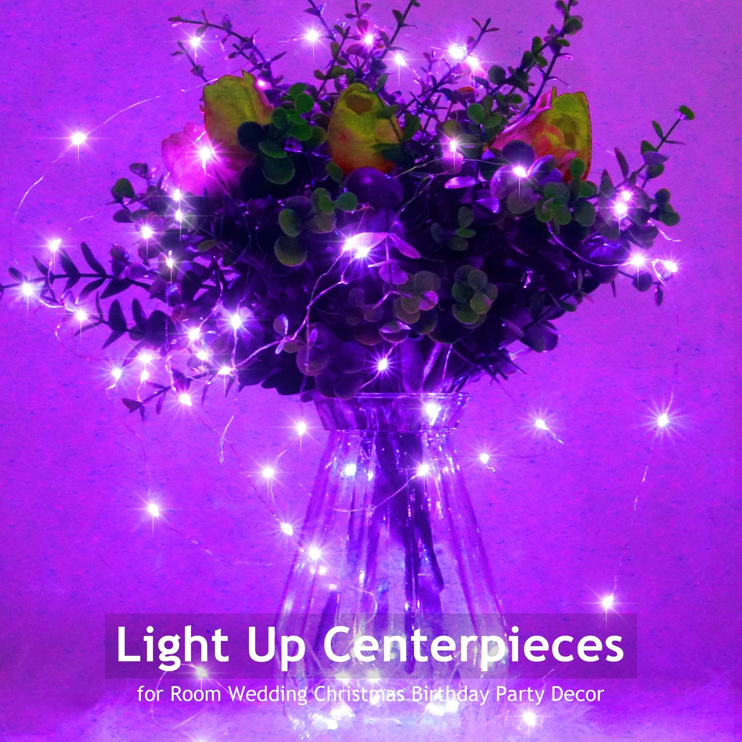 SmilingTown 15 Packs 20 Led Purple Fairy Lights Battery Operated 6.6ft Silver String Lights Waterproof Firefly Starry Light for DIY Table Centerpieces Wedding Halloween Christmas Party Decor