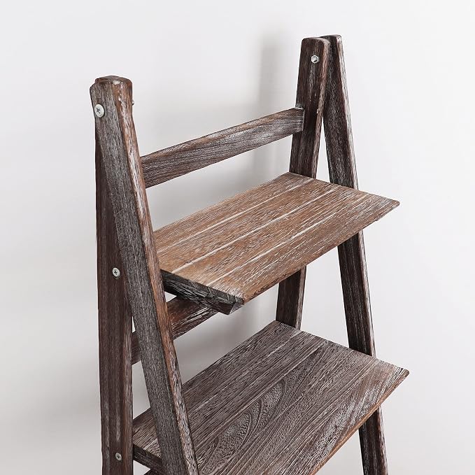 Ladder Shelf - Distressed Bookshelf - Leaning Bookshelf for Rustic Home Decor (Umber)