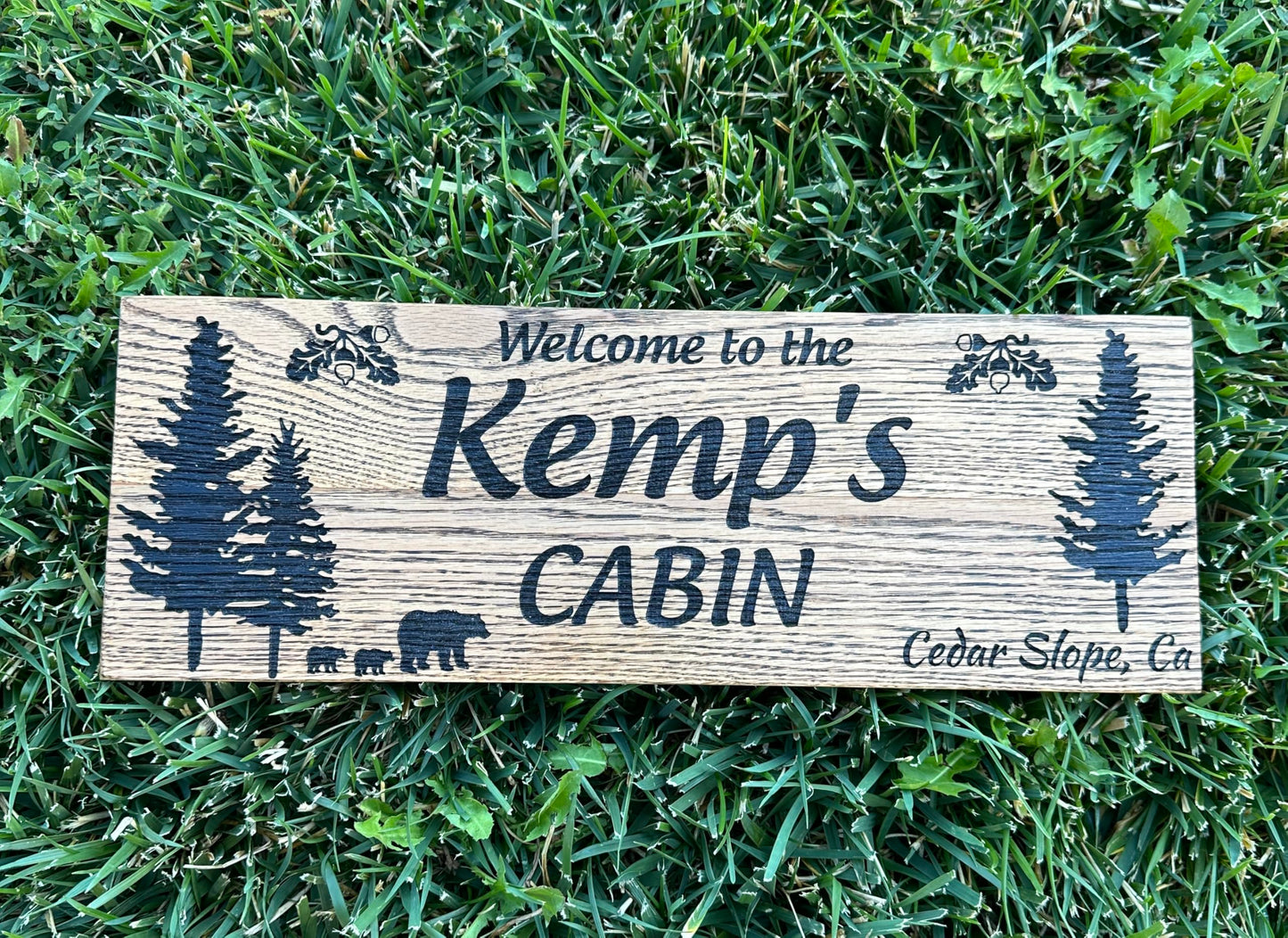 Custom Sign Engraved Solid Wood Oak Sign Perfect for Outdoors or Indoors | Enhancing Any Space With Custom Name Sign | Make's A Great Family Sign Home Signs For Home Decor | Wood Sign (Cabin)