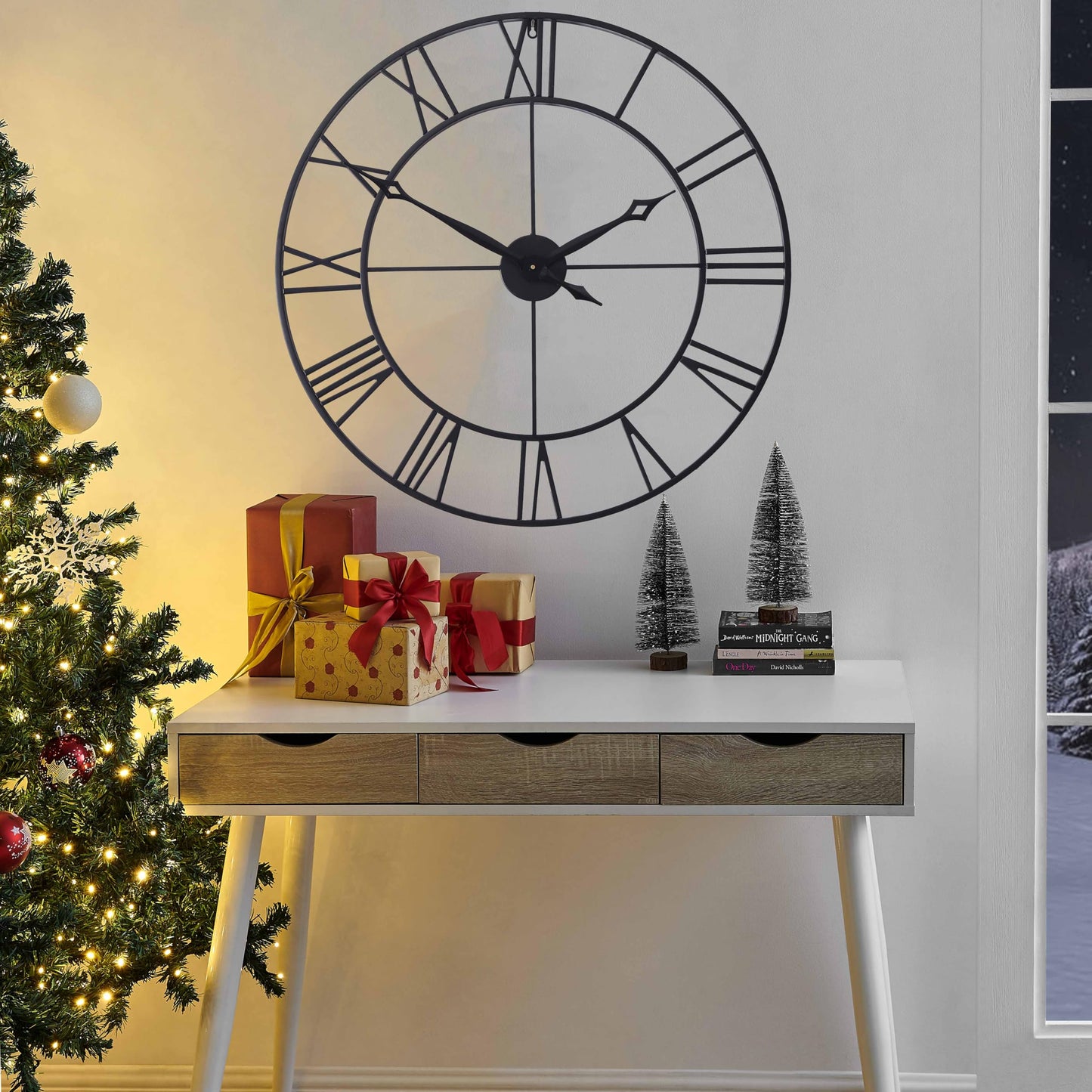 CLXEAST 30 Inch Large Wall Clock Modern, Oversized Roman Numeral Decorative Black Metal Wall Clock for Living Room Decor,House Warming Gifts New Home