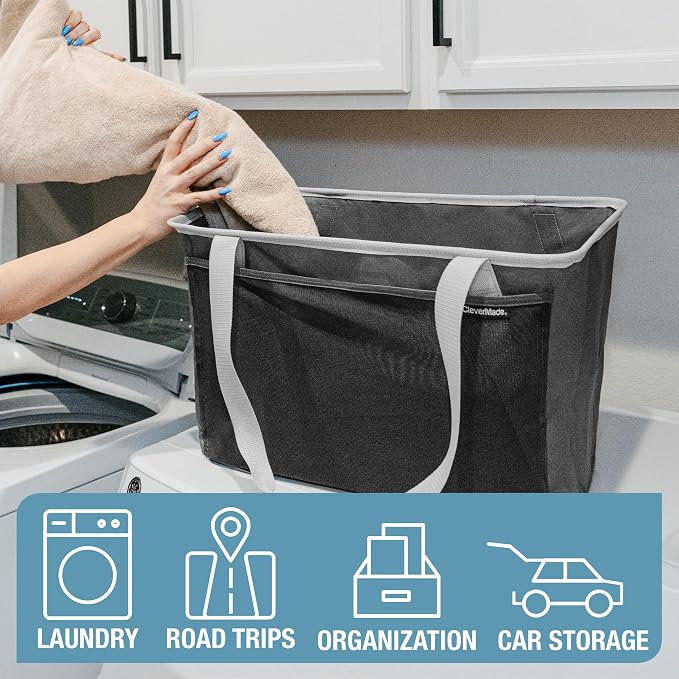 CleverMade EcoBasket Collapsible Tote Basket – Reusable Grocery Tote