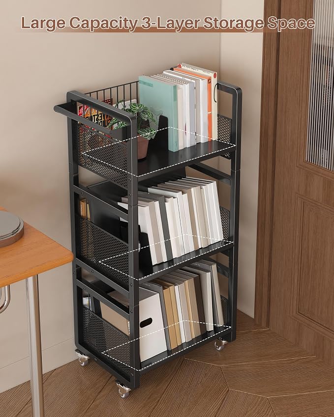 UMDONX Book Cart Heavy Duty Double-Sided with Silent Wheels & 3 Magnetic Book Supports Rolling Bookshelf Library Book Truck for Home, Office, or School