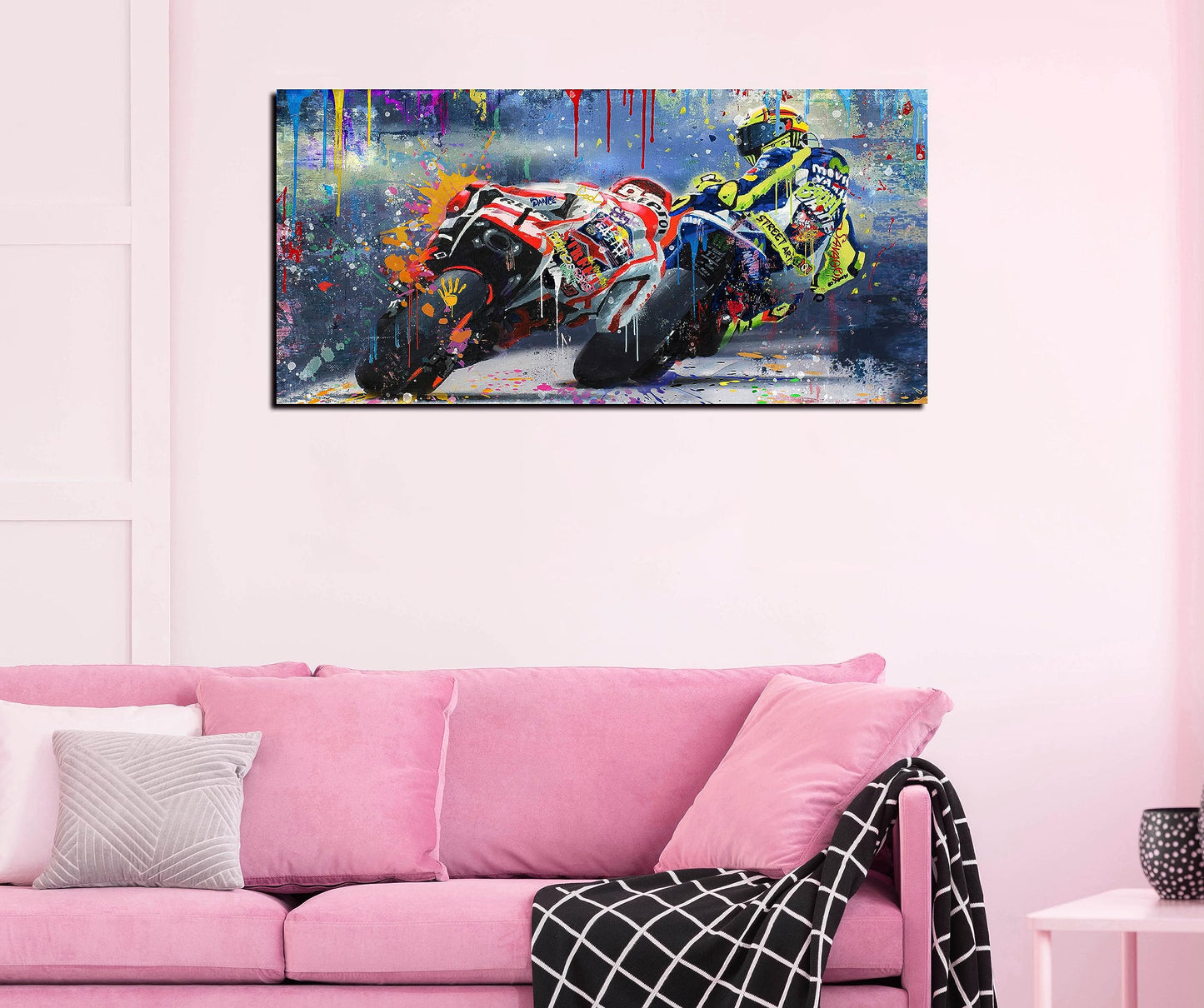 CANEITO Graffiti Motorcycle Wall Art for Teen Boys Room, Cool Posters Bedroom Picture Art, Racer Sports Canvas Art Print Painting Wall Decor for Living Room, 40"x20"