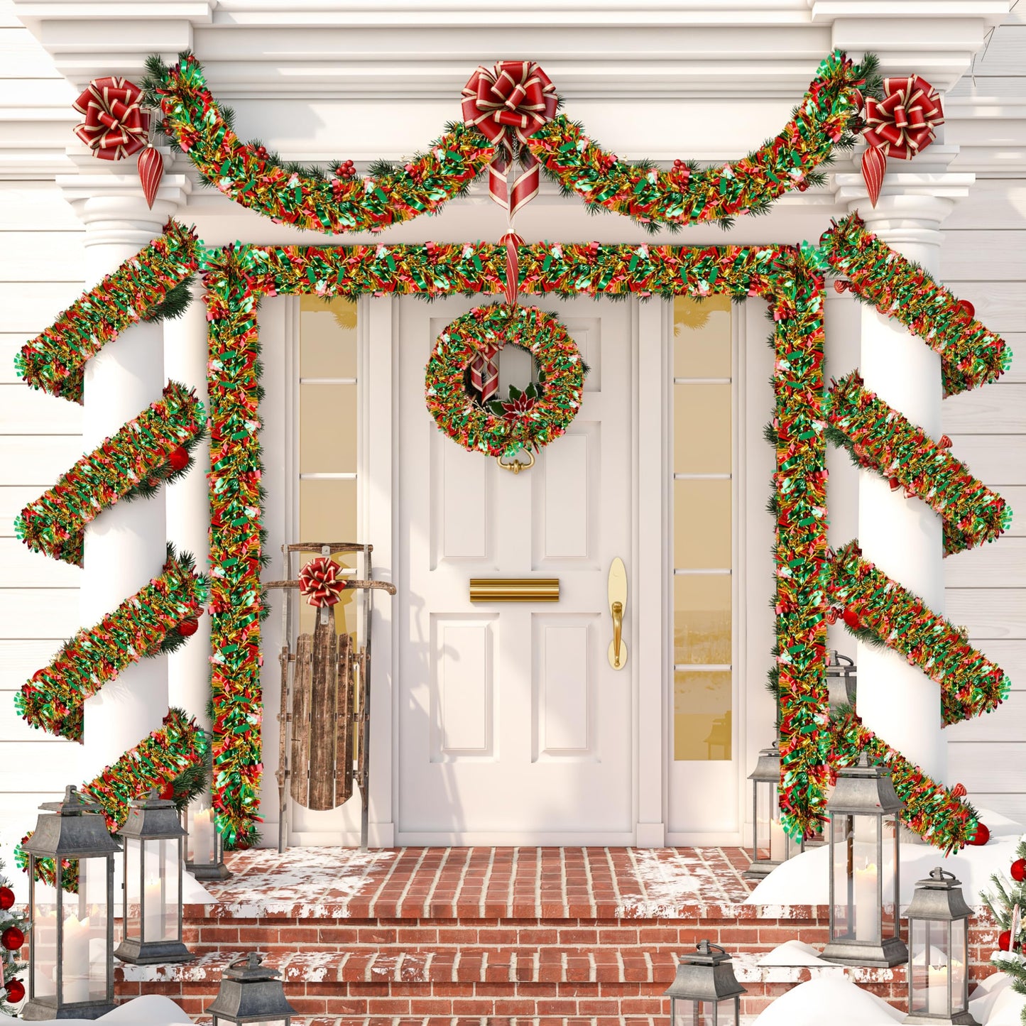 70 Ft Christmas Tinsel Garland Metallic Tinsel Twist Garland Glitter Christmas Tree Hanging Decorations for New Year Party Birthday Holiday Indoor Outdoor Supplies (Mix 2)