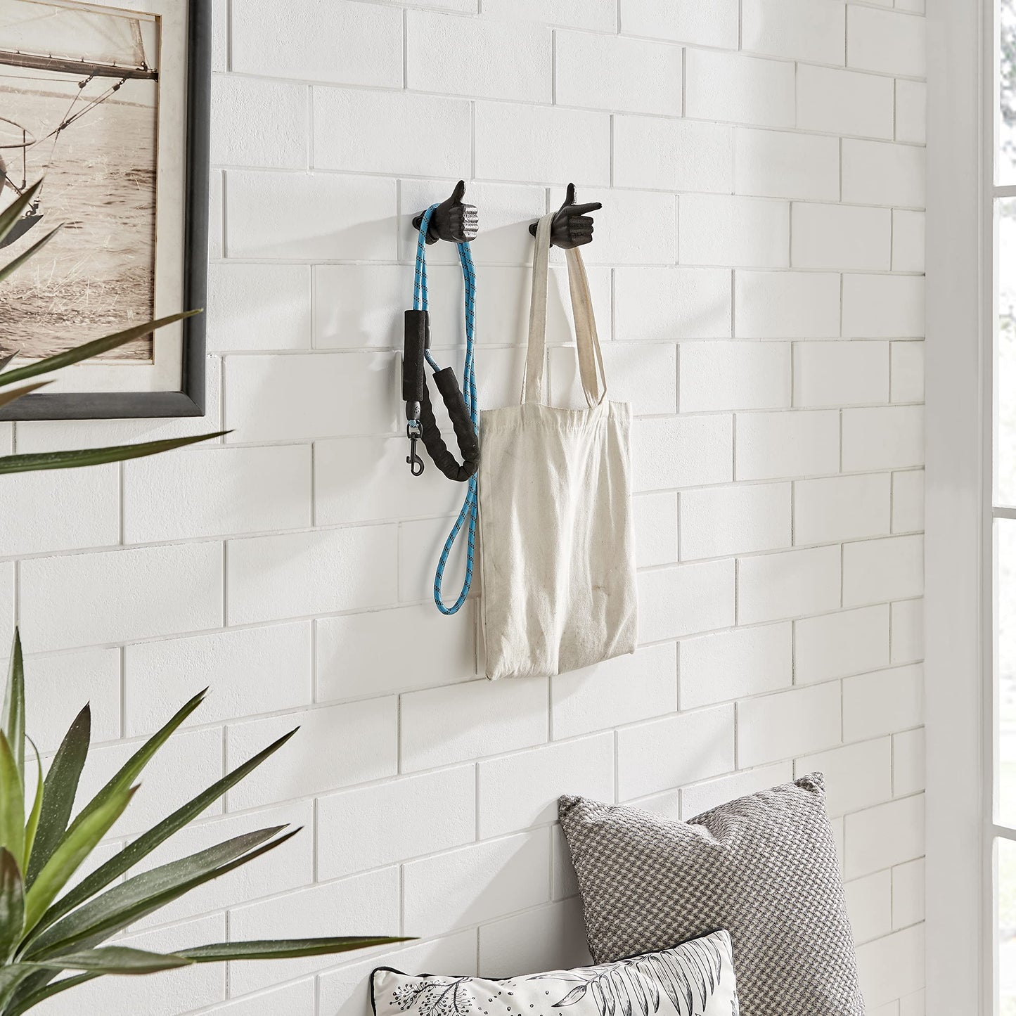 Danya B. "Thumbs up & Pointing Finger" Dark Brown Cast Iron Wall Mount Hook Set (Set of 2), Entryway Hooks or Unique Room Decor for Hanging Coats, Purses, Scarves, or Keys