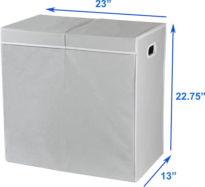 Simple Houseware Double Laundry Hamper with Lid and Removable Bags, Grey
