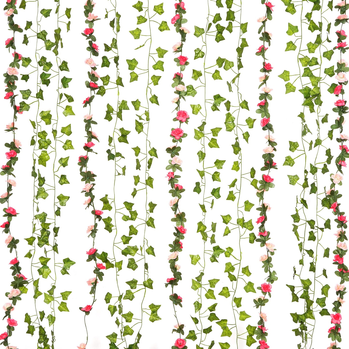 BLEUM CADE 5 Pcs 41Ft Flower Garland Artificial Rose Vines with 5 Pcs 34.5Ft Fake Ivy Vines, Hanging Fake Flower Vines for Wedding Party Valentines Day Christmas Wall Room Decor Aesthetic