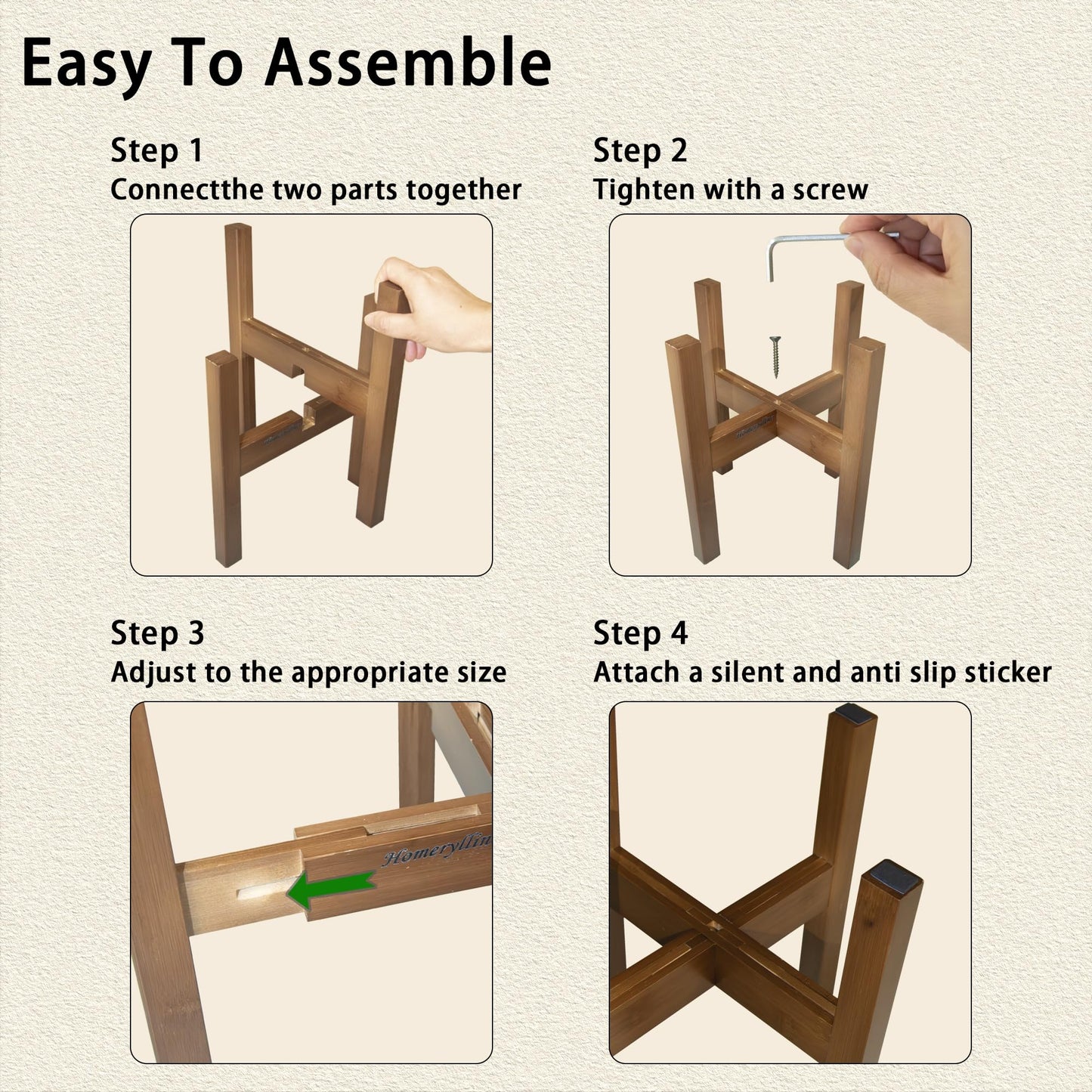 homerylline Adjustable plant Stand, bamboo plant Stand, sturdy plant support, suitable for 8, 9, 10, 11, 12-inch flowerpots, Flower Stand for Living Room Balcony Garden Patio
