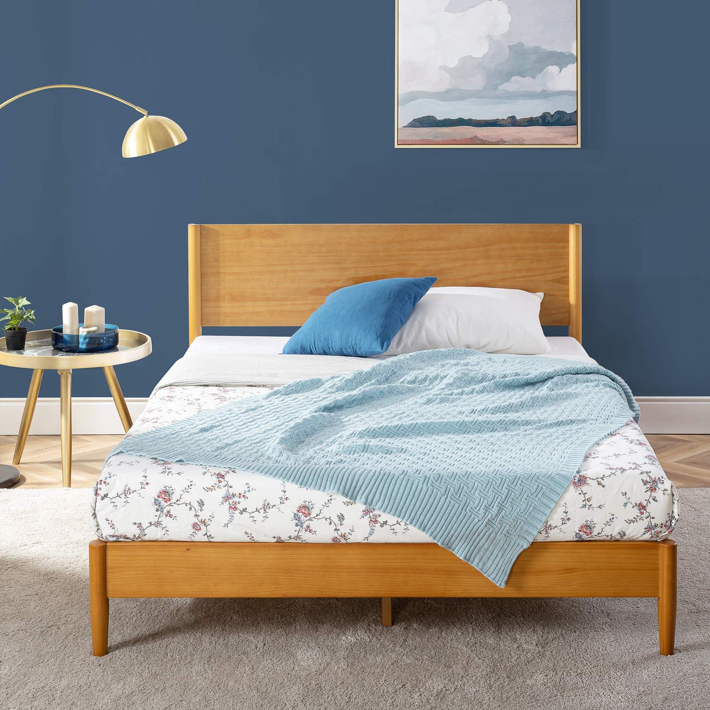 Zinus Allen Mid Century Wood Platform Bed Frame, Solid Wood Foundation, Wood Slat Support, No Box Spring Needed, Easy Assembly, Queen