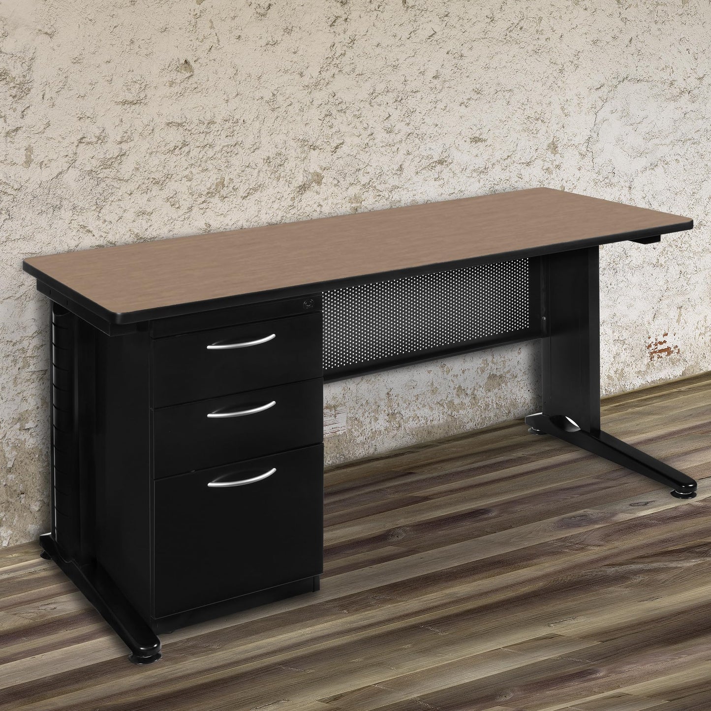 Regency Fusion 66 x 30 Teachers Desk with Single Pedestal Drawer Unit- Noble Oak
