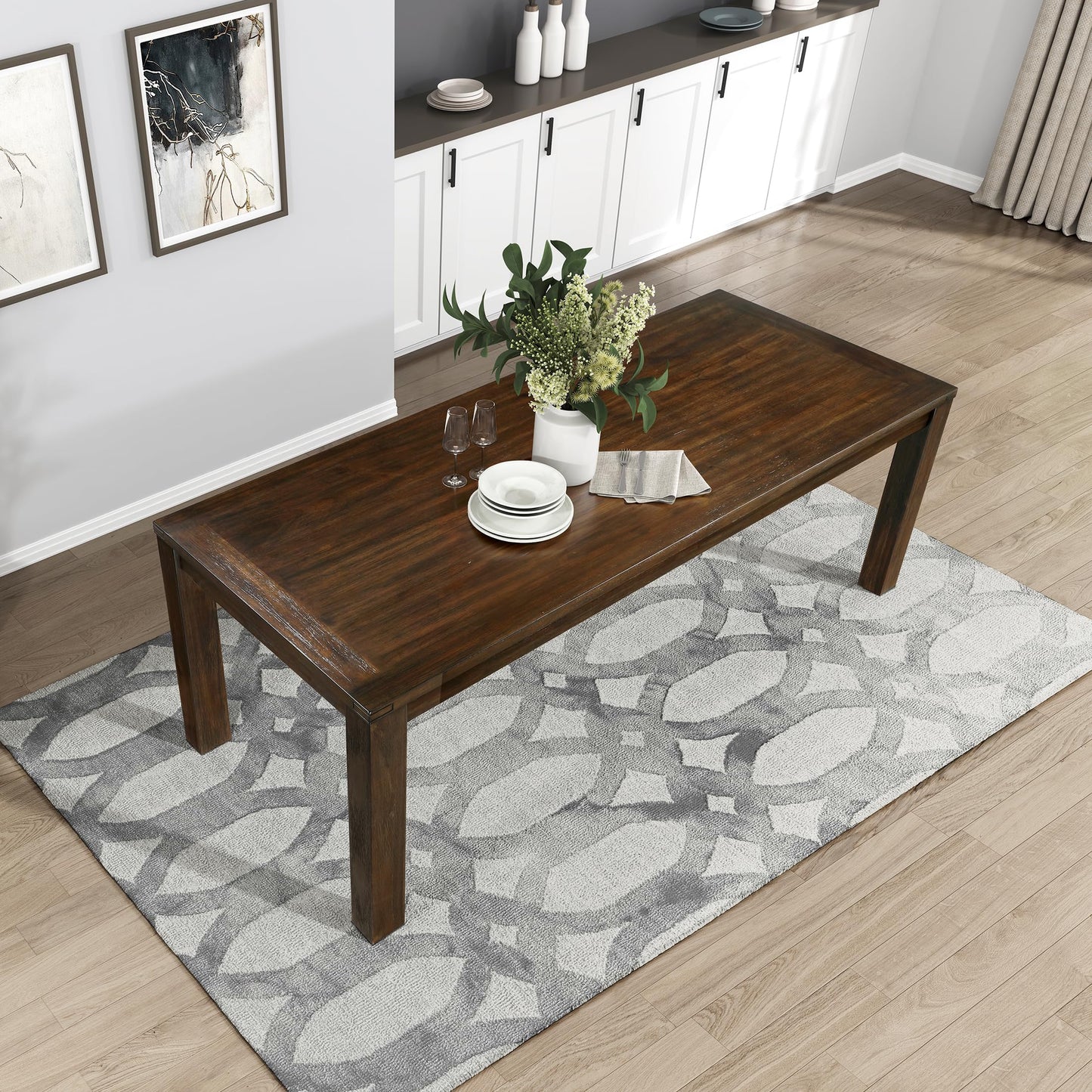 Lexicon 79" Dining Table for 8, Modern Rectangular Dining Room Table, Solid Acacia Wood Dining Table, Modern Wood Table with Solid Wood Leg for Kitchen/Dining/Living Room, Easy Assembly, Dark Brown