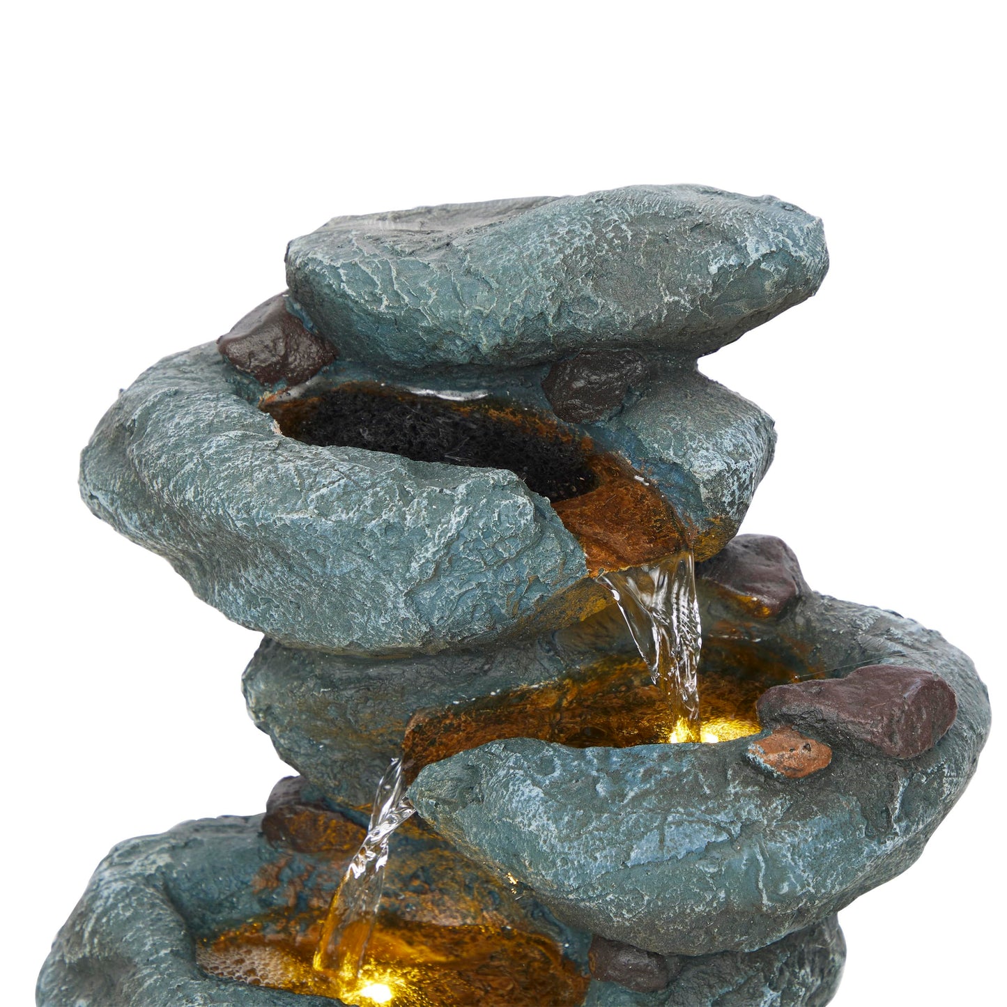 Alpine Corporation TZL418 14" 3 Tier Rock Fountain with LED Lights, Elegant Cascading Water Feature for Tabletop, Indoor Decor, Relaxing Stone Waterfall for Home & Office, Gray