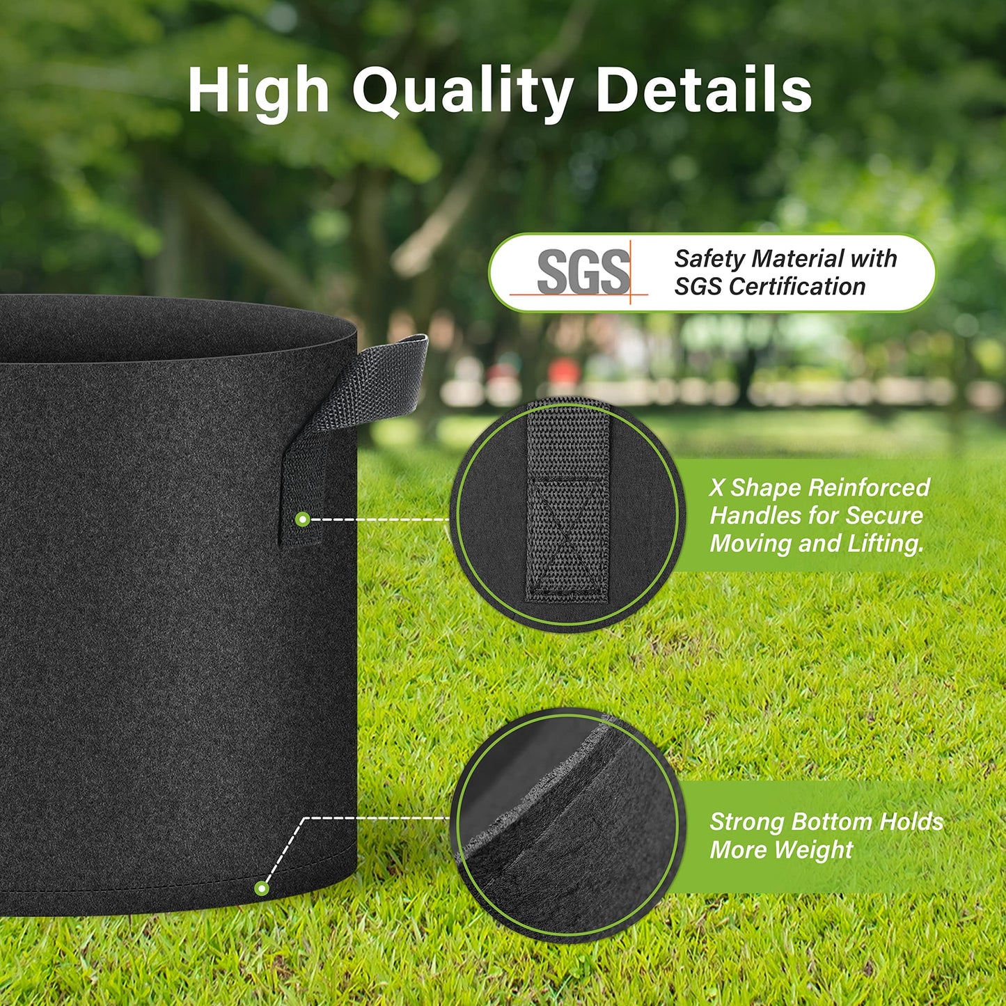 HealSmart Plant Grow Bags 7 Gallon, Tomoato Planter Pots 5-Pack with Handles, Aeration Nonwoven Fabric, Heavy Duty Gardening Planter for Vegetable, Herbs and Flowers, Black New