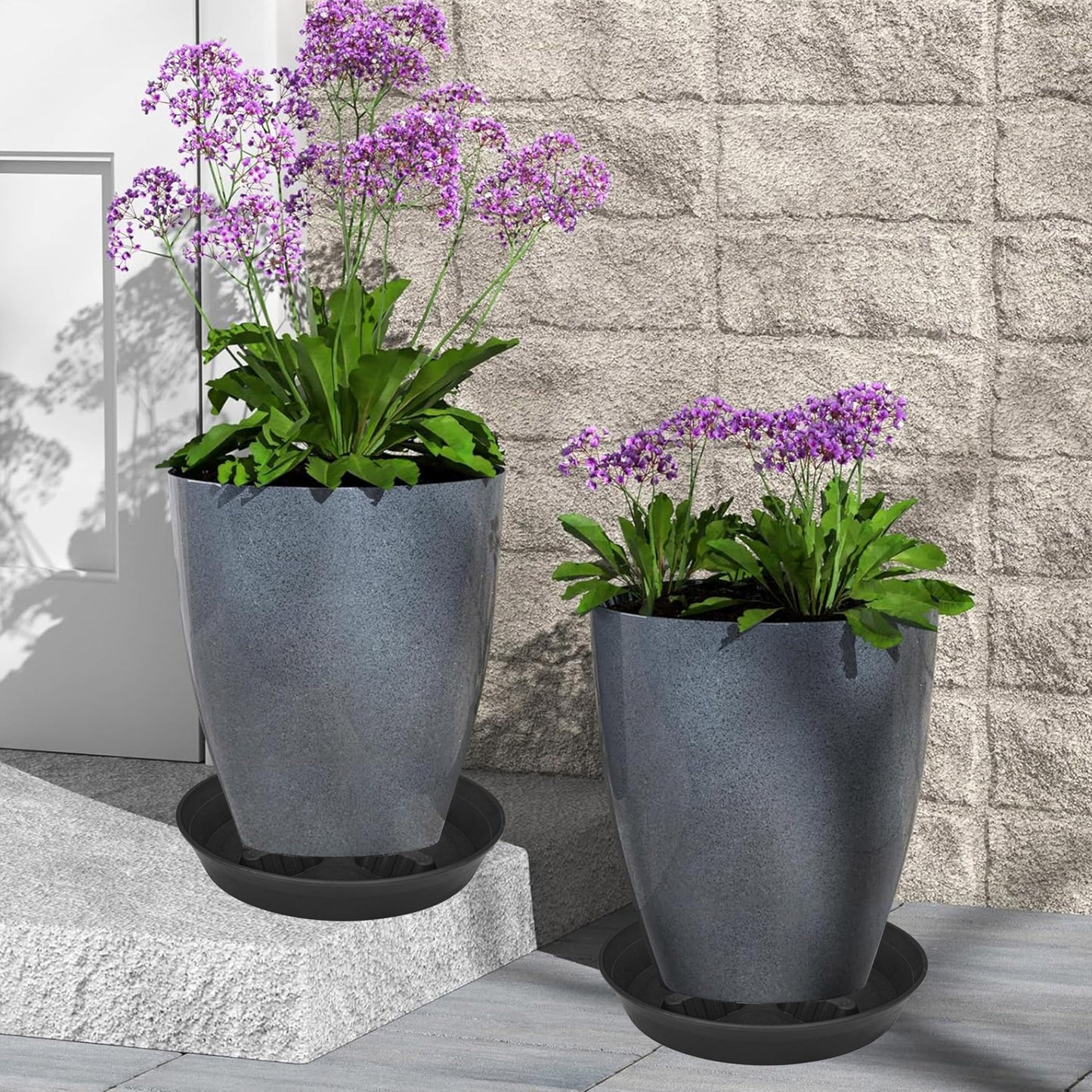 Feyvdzv 4 Pack Plant Saucer 10 inch, 8 12 14 17 inch, Plant Stand Plastic Plant Saucers for Indoors Outdoor, Heavy Duty Flower Plant Risers for Inside Pots, Pot Saucers for Plants, Grow Bags Saucers
