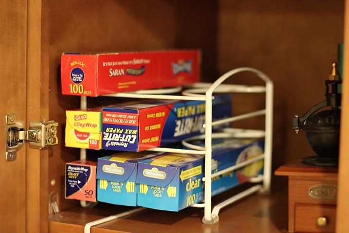Deco Brothers Wrap Organizer Rack for Kitchen Cabinet, White (Small/Standard, 2-1/2" BOX)