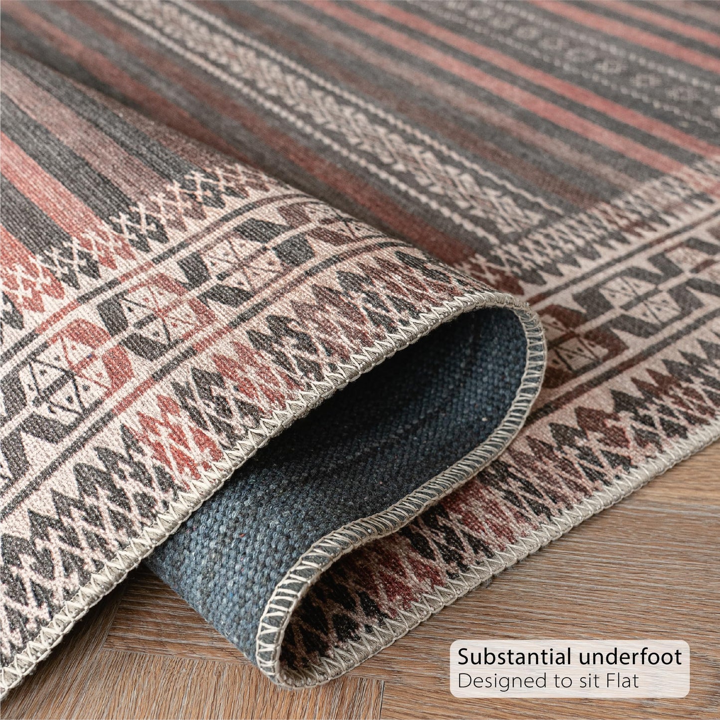KNOTTING MATTERS Vibe Stripe 7’6” x 9’6” Area Rug – Sand, Charcoal & Clay Heritage Flatweave, Low-Pile – Easy Clean Area Rug – Perfect for Living Room, Dining Room, Bedroom – Pet & Kid Friendly