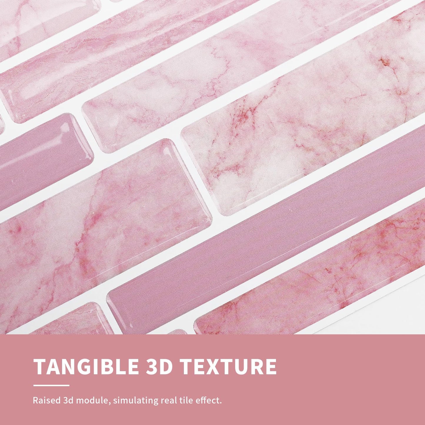 Alwayspon 9.69x4.72inchx10Pcs Marble Subway 3D Self Adhesive Wall Tile Sticker, Peel and Stick Adhesive Waterproof Backsplash Stick on Tile Decal for Kitchen Bathroom Wall, Pink