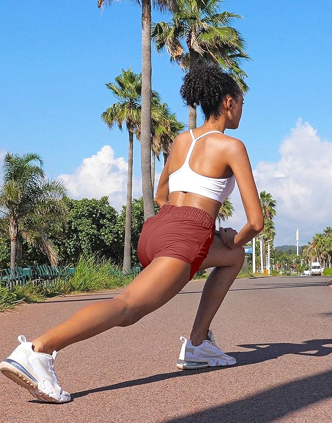 SANTINY Women's Running Shorts with Zip Pockets High Waisted Athletic Workout Gym Shorts for Women with Liner