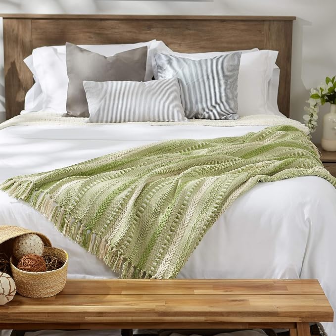 DII Braided Striped Decorative Throw Blanket, 50x60, Antique Green