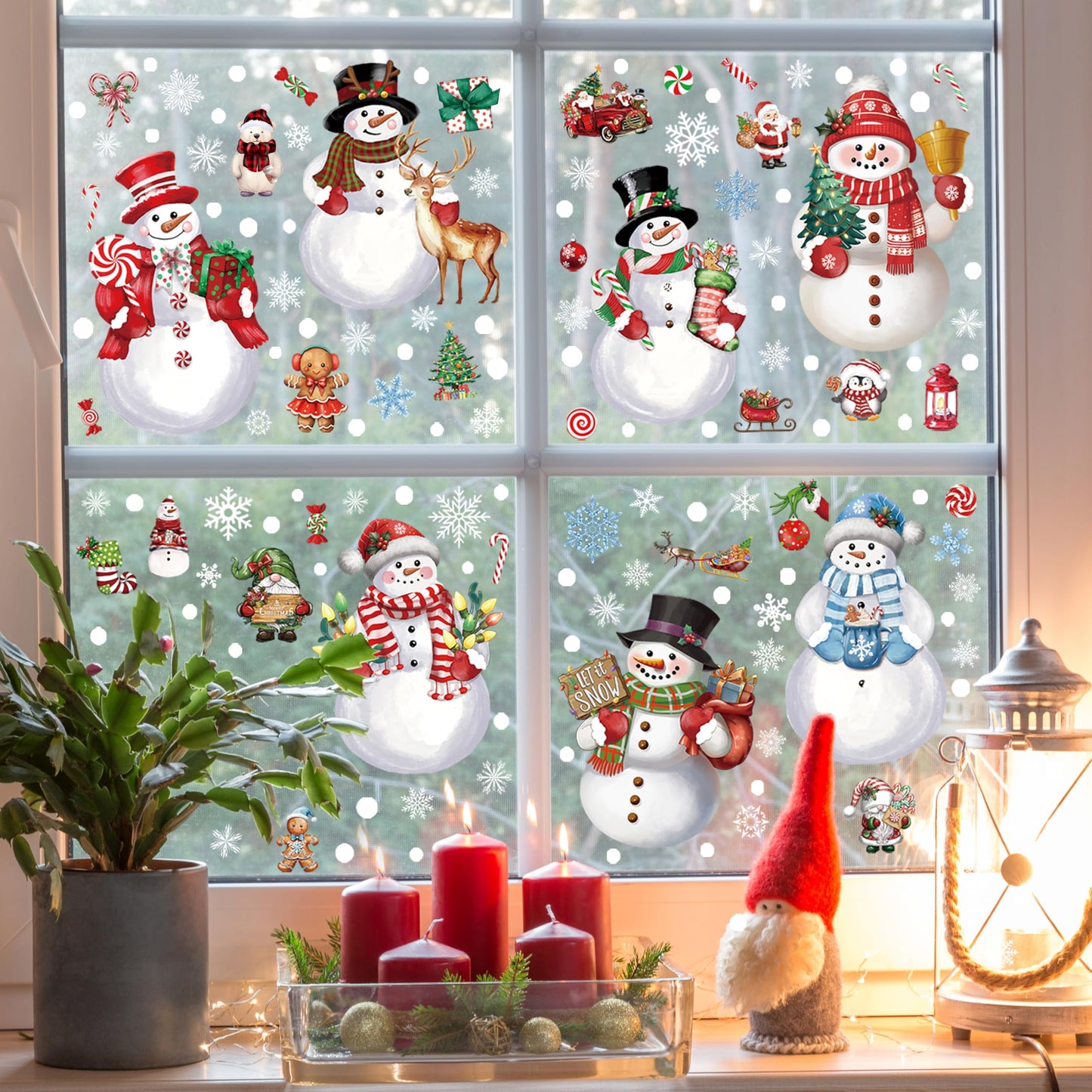 12 Sheets Christmas Snowman Wall Stickers Decorations, Xmas Wall Decals Holiday Snowman Snowflakes Floor Wall Vinyl Stickers for Living Room Bedroom Home Office Decor