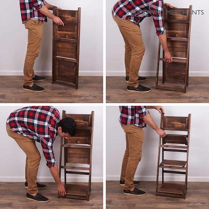 Ladder Shelf - Wooden Ladder Bookshelf - Leaning Bookshelf - Rustic Bookcase - Folding Bookcase (Dark Brown Ladder Shelf)