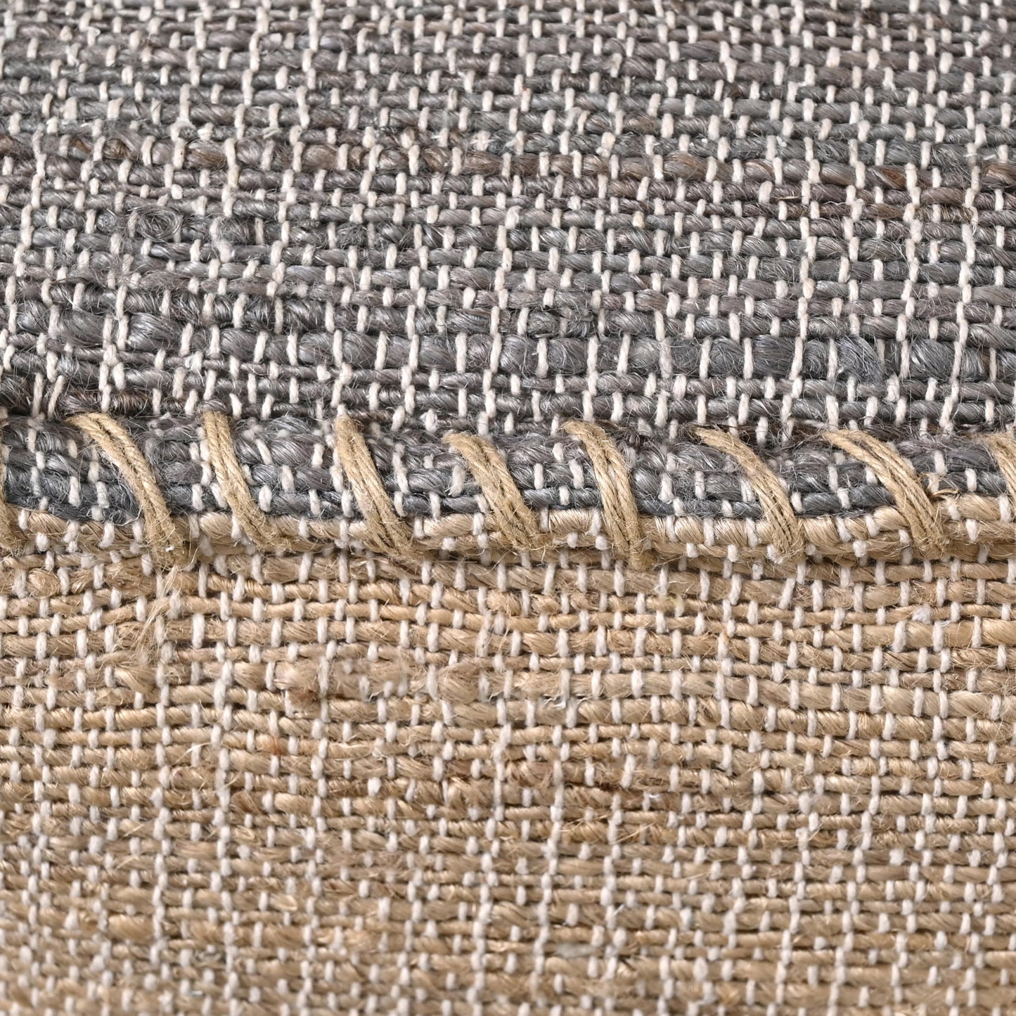 Ash Grey Jute Pouf Ottoman 18x18x14 Inch Handmade Braided Natural Jute & Cotton Floor Pouf, Boho Footstool for Living Room, Bedroom, Extra Seating & Décor