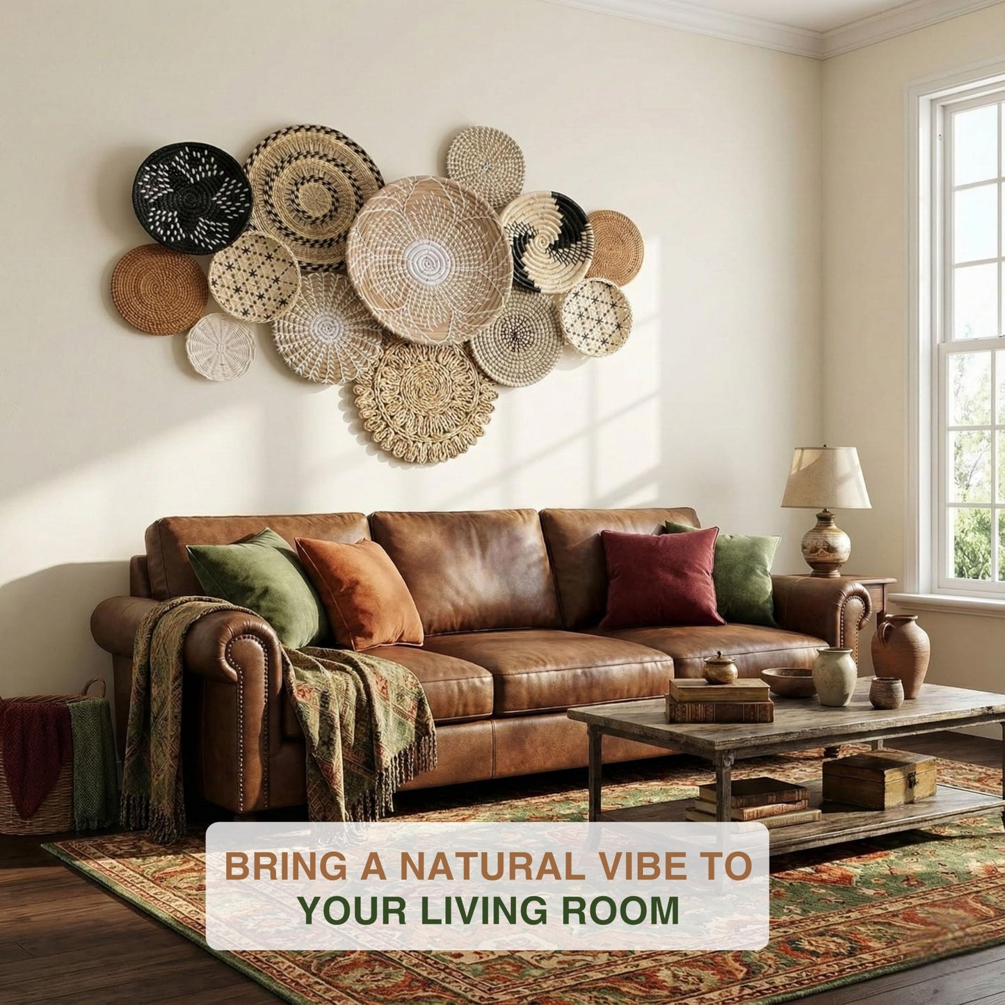Chicvillage Woven Wall Basket Set 13-Piece, Natural Seagrass Boho Wall Decor, Handmade Gallery Hanging Baskets, Rustic Wicker Fiber Art for Living Room, Bedroom, Entryway, Farmhouse Decor