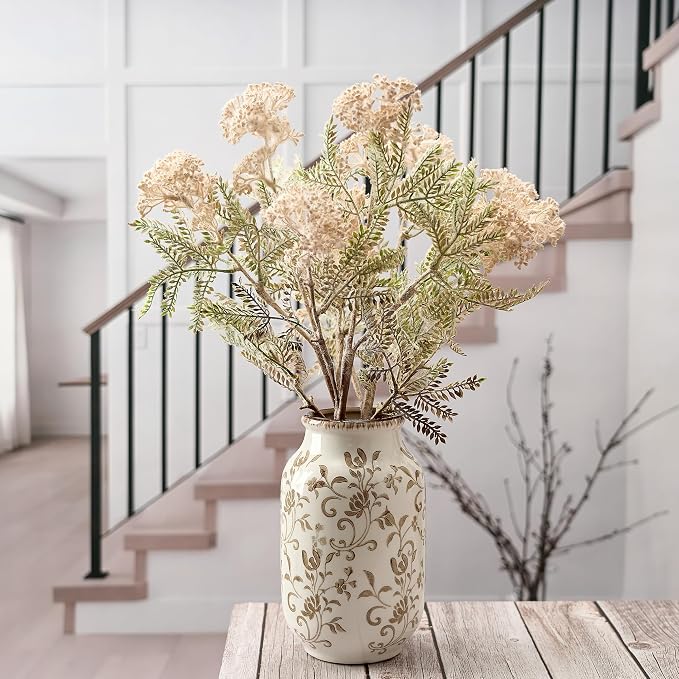 SIDUCAL Ceramic Vintage Vase, 8.78 Inch Chinoiserie Floral Vase, Retro Ice Cracked Rustic Farmhouse Vases for Home Decor, Living Room, Bookshelf, Office, Tuscan Decor, Brown Floral Pattern