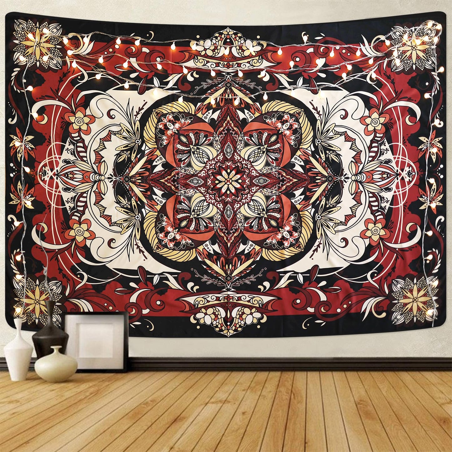 CHDGDHC Boho Mandala Moth Tapestry,Hippie Floral Aesthetic Wall Tapestries, Psychedelic Aesthetic Decor, Large Tapestry for Bedrooms, Living Rooms, and Dorms-59.1x49.2 Inch