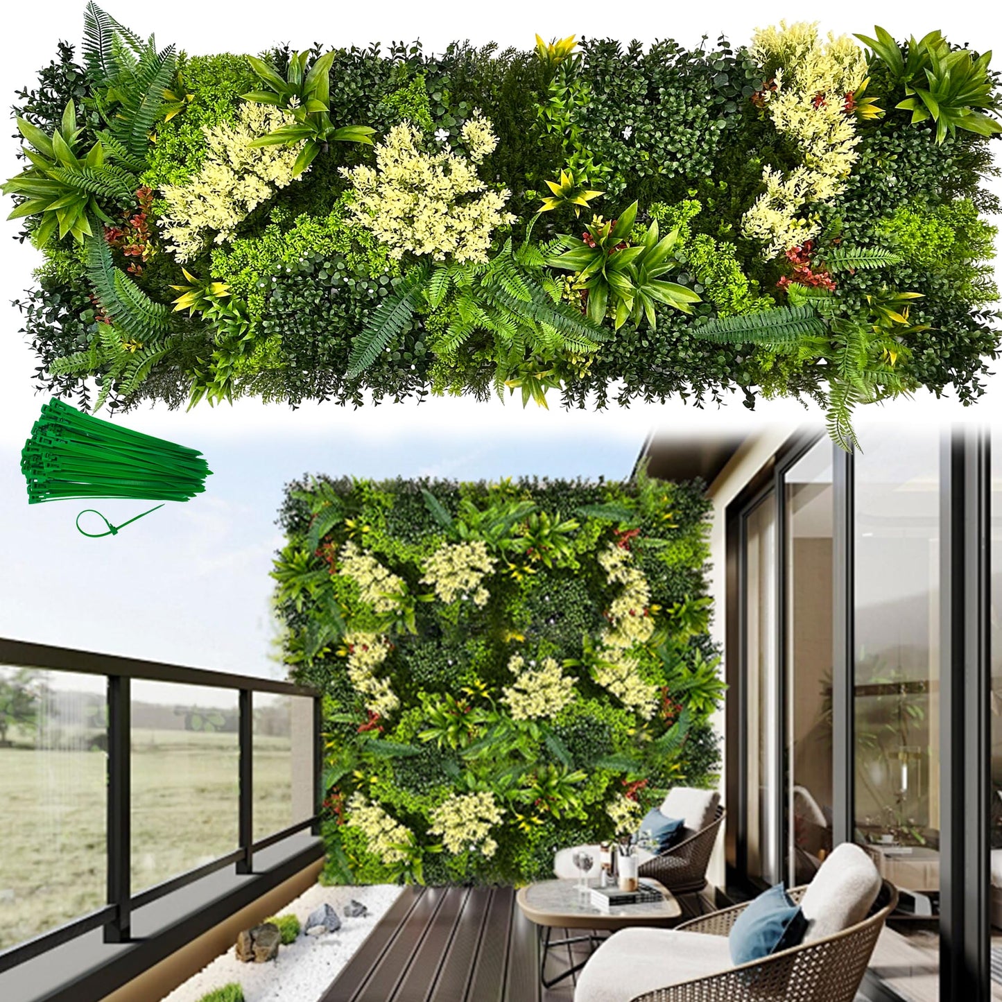 ODTORY Artificial 3D Plant Wall Panels: 60"x20" UV-Anti Faux Grass Wall Backdrop Boxwood Ivy Fence Privacy Screen Fake Greenery Leaf Hedge for Outdoor,Indoor,Garden,Backyard and Home Decor