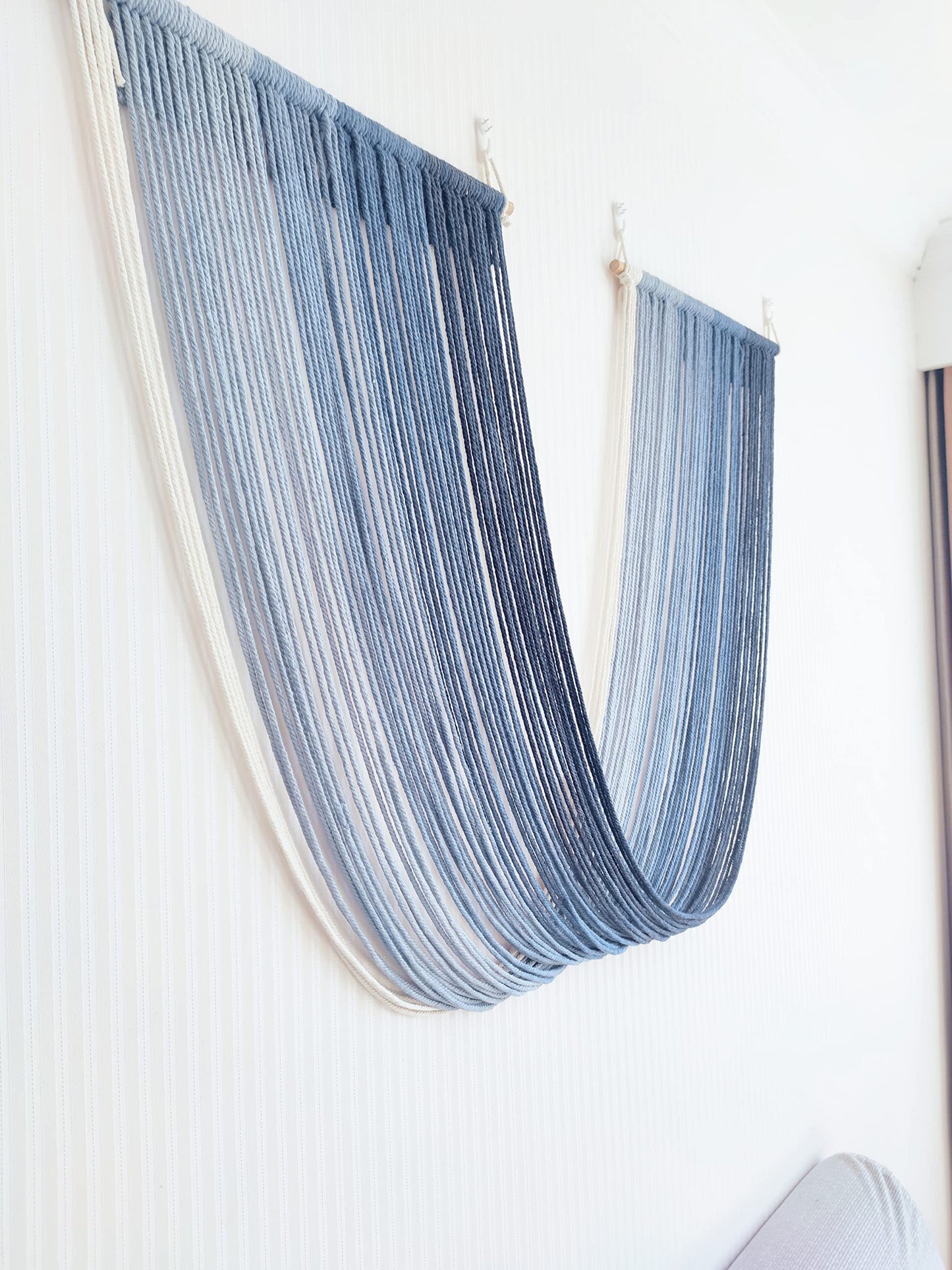 QULBUJ Dip Dye Large Macrame Wall Hanging Tie-Dye Yarn Tapestry Home Boho Wall Decor Ombre Art Headboard Bedroom Living Room 52" Wx34 L (Blue)