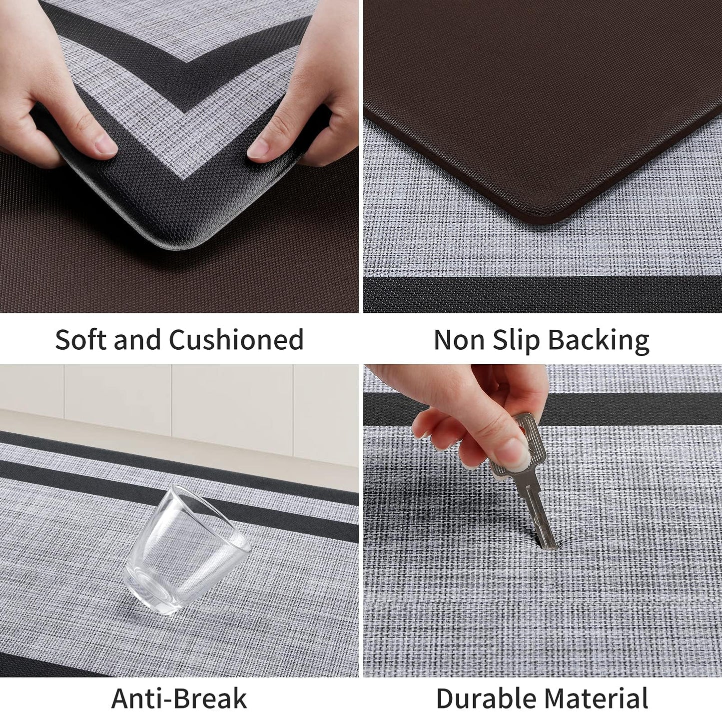 Mattitude Kitchen Mats Set of 2,Cushioned Anti-Fatigue Non-Skid Rug Sets Ergonomic Comfort Standing Mat for Kitchen, Floor, Office, Sink, Laundry, Black and Gray