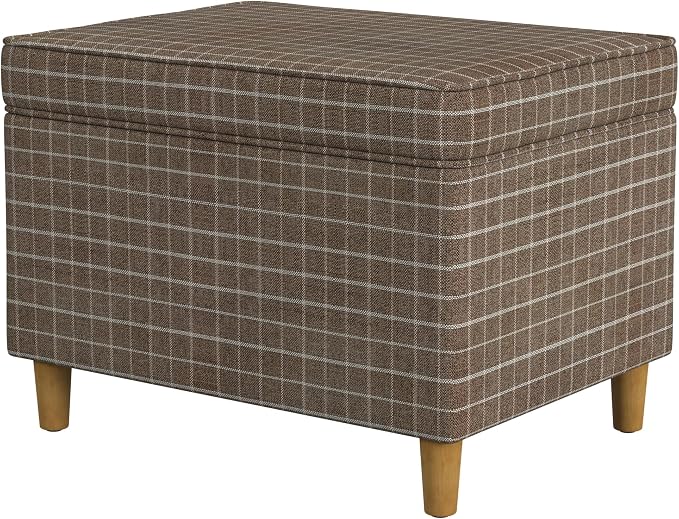 Spatial Order Home Decor | Dinah Collection Modern Storage Ottoman | Ottoman with Storage for Living Room & Bedroom(Brown Windowpane Fabric)