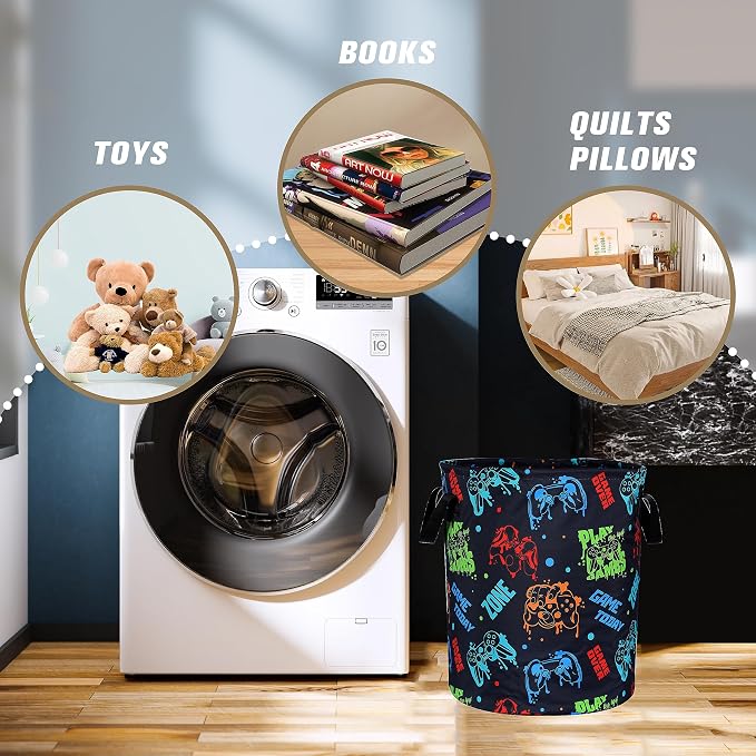 Game Machine Laundry Basket Funny Color Foldable Oxford Cloth Tote Bag Laundry Hamper Clothes Storage Bucket Organizer For Bathroom/Laundry Storage/Bedroom Storage Basket 18.9x16.5 Inch
