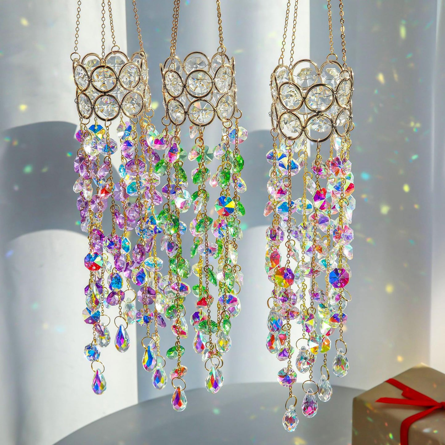 H&D HYALINE & DORA 19'' H Crystal Suncatchers Windows Hanging Crystals Sun Catcher Prisms with Purple Beads Chain Gold-Plated Sun Catcher for Indoor and Outdoor Decor